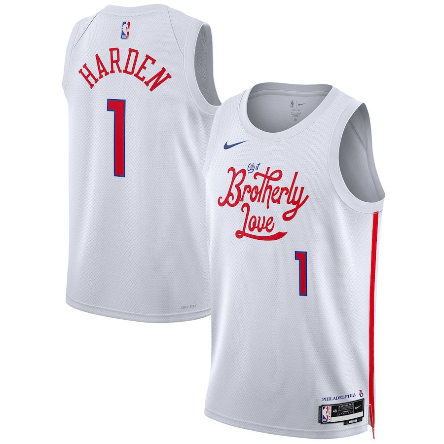 Men Philadelphia 76ers #1 James Harden Nike White City Edition 2022-23 Swingman NBA Jersey->philadelphia 76ers->NBA Jersey